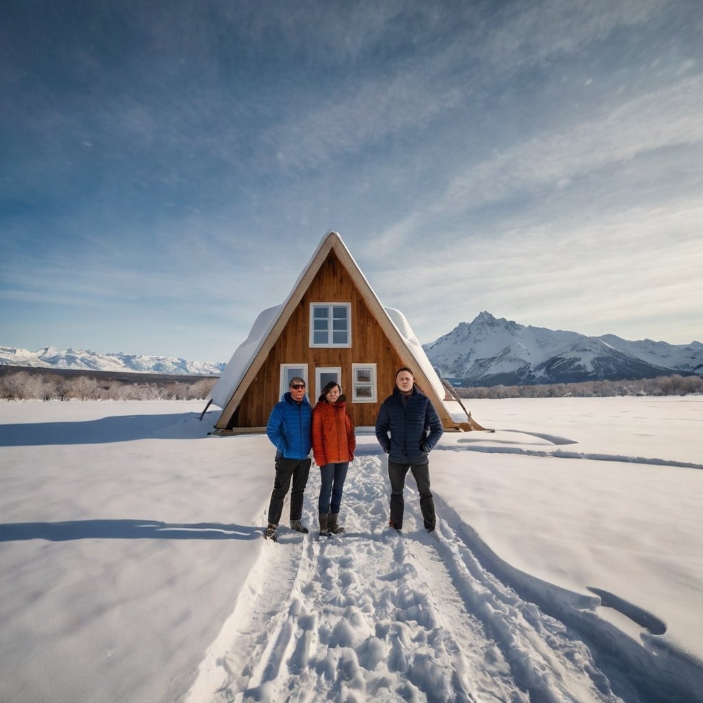 People standing in front of an A-frame